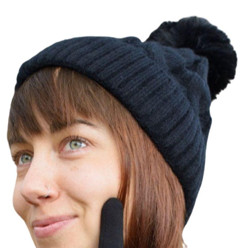 Fur Lining Hats With Pom Pom Beanie Women's Big Girls Cable Design Hats