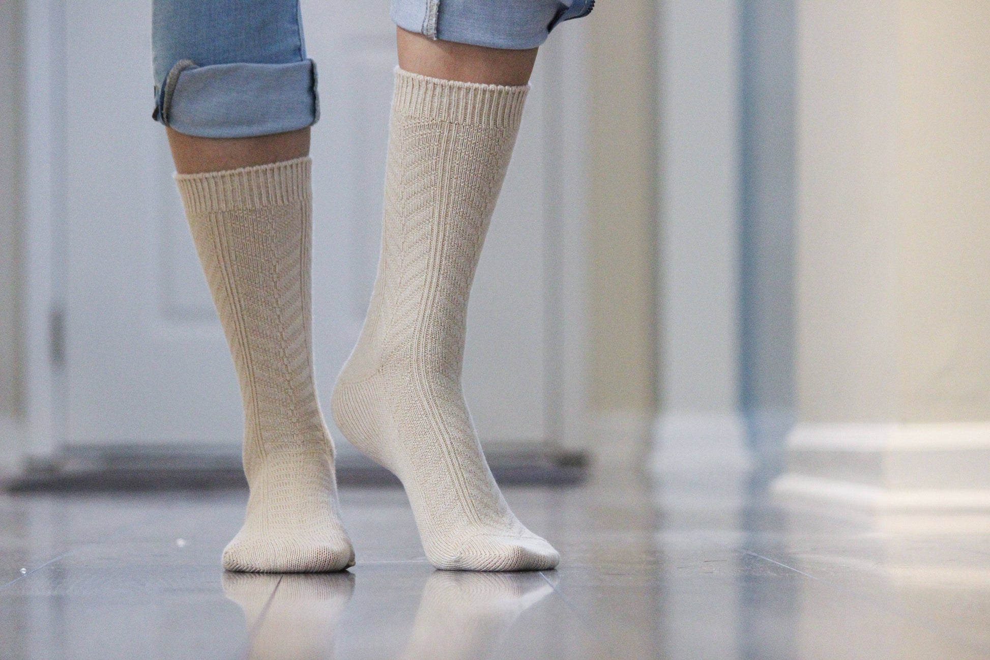 Chevron Pattern Medium Thick Bamboo Crew Socks 3 pair pack