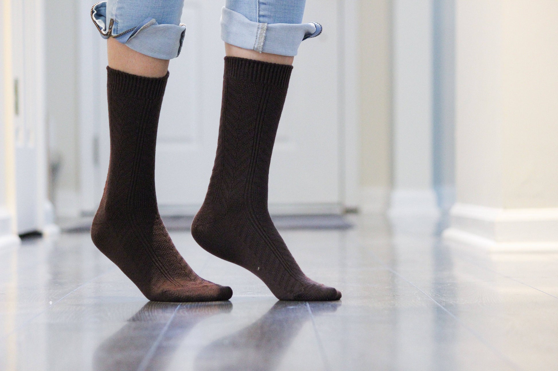 Chevron Pattern Medium Thick Bamboo Crew Socks 3 pair pack