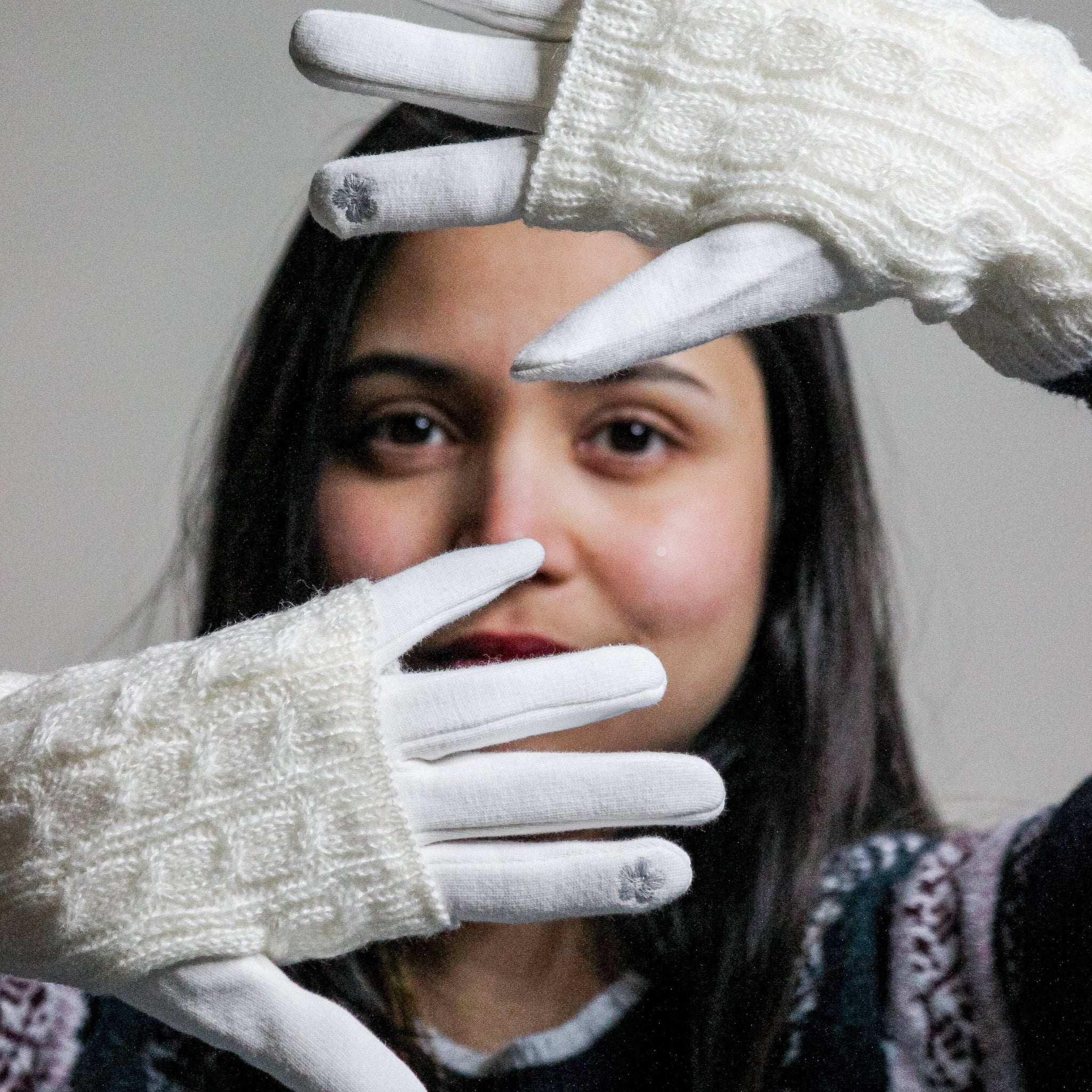 Women's Gloves - Big Girls Cable Fashion Design Touch Screen and Texting Two Pieces Gloves