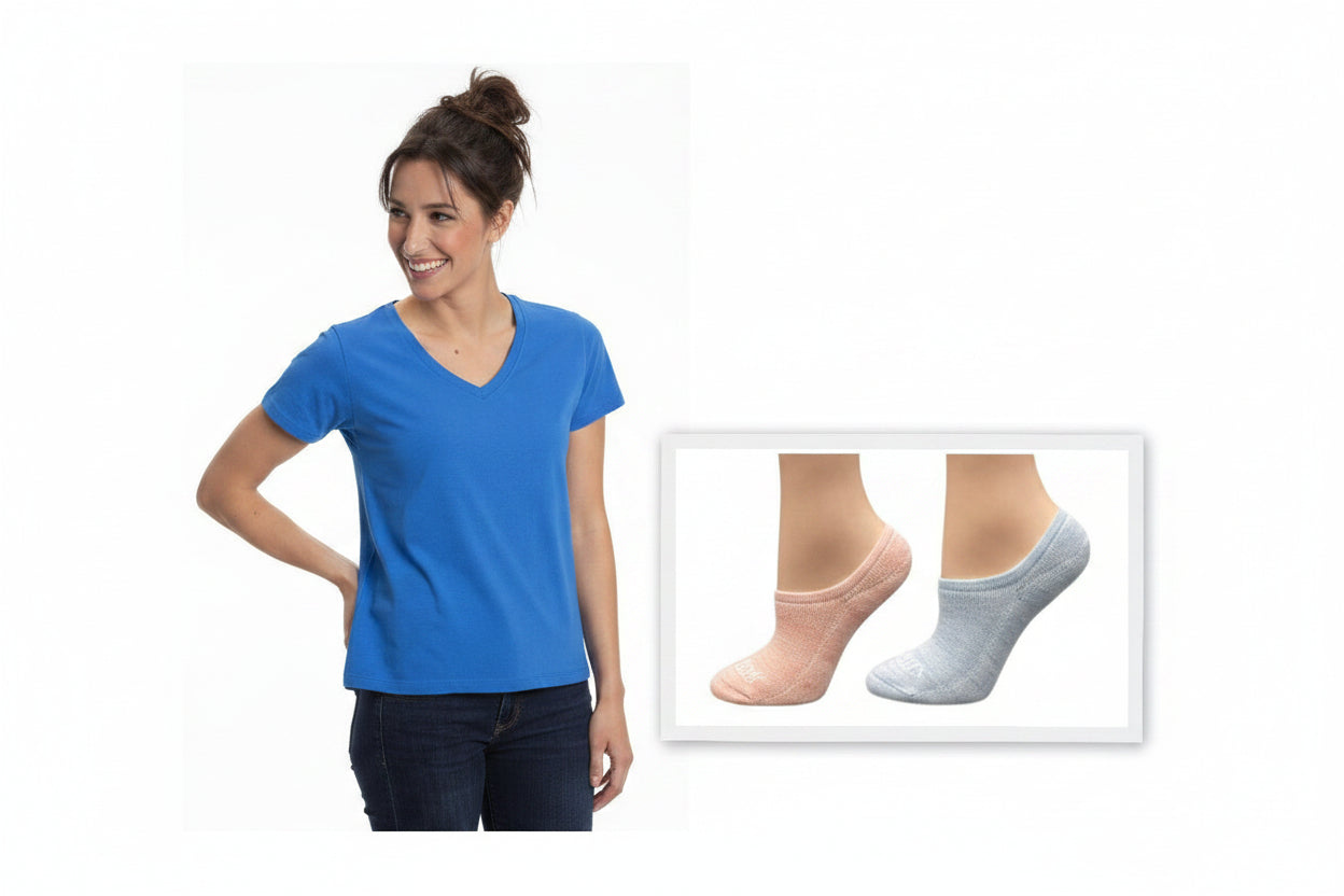 Women's V-Neck T-Shirt and Ankle Hi Sock 2-pack