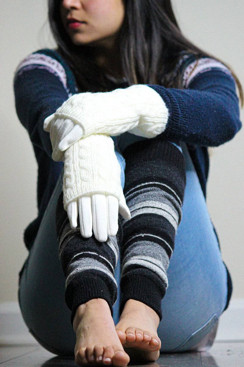 Girl's Stripe Lambswool Knee Hi Leg Warmers W424