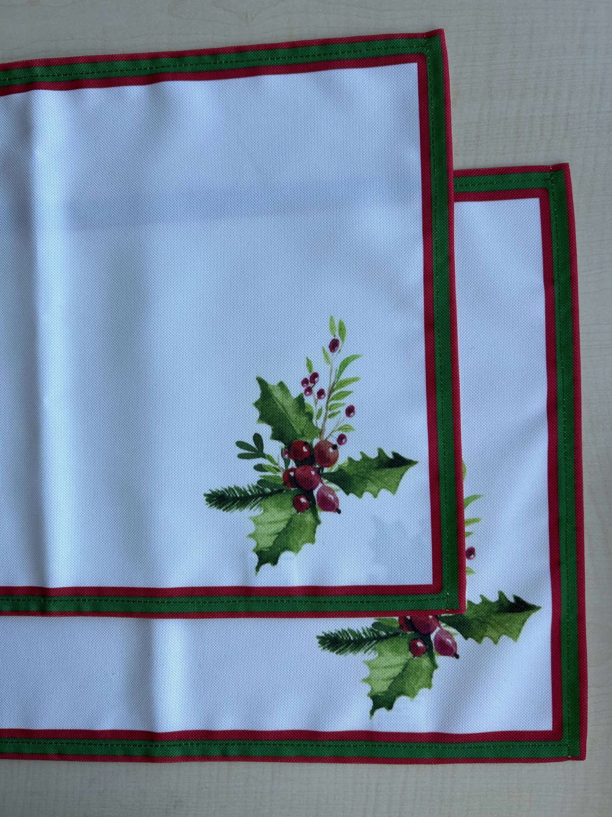 Holly Berry and Greenery Pattern Placemat, Holidays, Christmas, Set of 2 - Wear Sierra