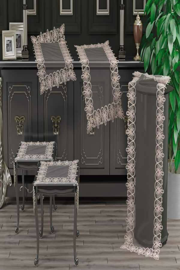 Angel Whisper Runner Set, Mantle Set, Dining Room and Home Decoration, Doilies - 5pc Set - Wear Sierra