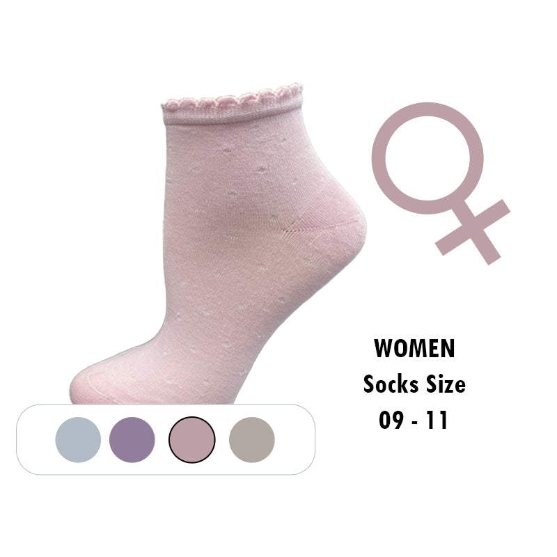 Women's Bamboo Low Cut Quarter 2 -Pair & 4-Pair Pack Picot Scalloped Edge Socks