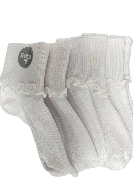 Girls Cotton Lettuce Ruffle Ripple Edge Turn Cuff Non Skid Seamless Toe 3 Pair Pack