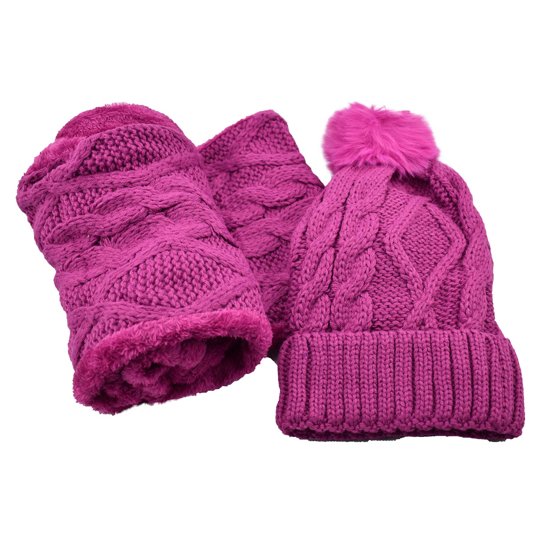 Women Fur Lined Beanie Pom Pom Hat and Scarf Set For Winter