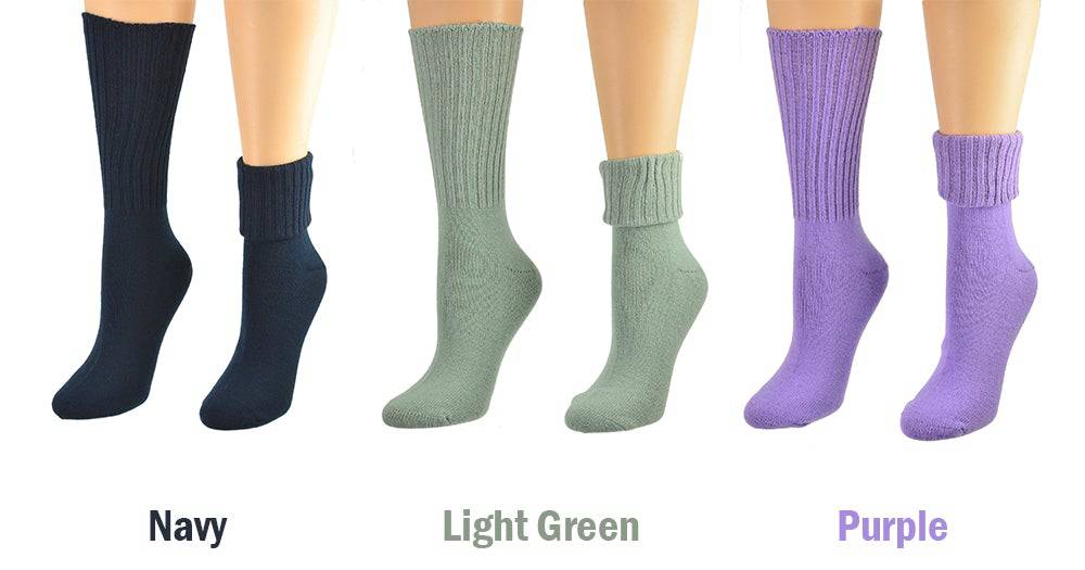 Solid Color Ribbed Crew Turn cuff Soft Acrylic Socks 3 Pair Pack Socks W300616