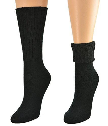 Solid Color Ribbed Crew Turn cuff Soft Acrylic Socks 3 Pair Pack Socks W300616