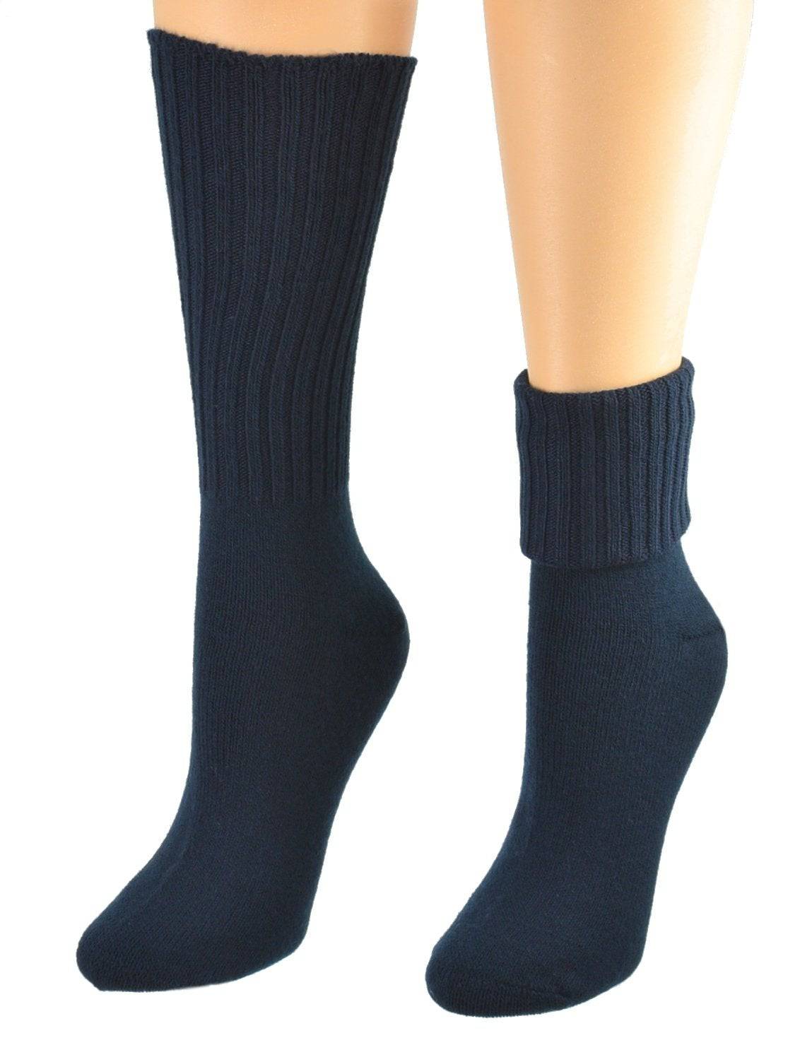 Solid Color Ribbed Crew Turn cuff Soft Acrylic Socks 3 Pair Pack Socks W300616