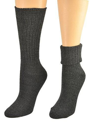 Solid Color Ribbed Crew Turn cuff Soft Acrylic Socks 3 Pair Pack Socks W300616