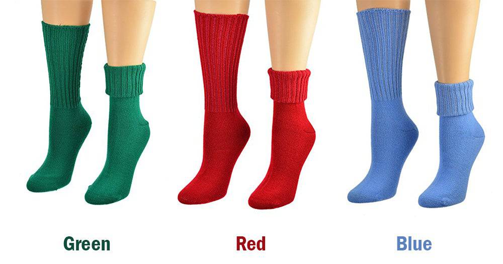 Solid Color Ribbed Crew Turn cuff Soft Acrylic Socks 3 Pair Pack Socks W300616