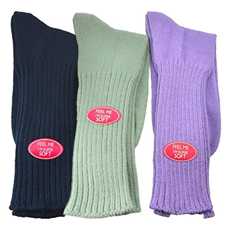 Solid Color Ribbed Crew Turn cuff Soft Acrylic Socks 3 Pair Pack Socks W300616