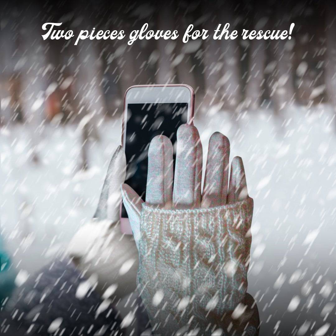 Women's Gloves - Big Girls Cable Fashion Design Touch Screen and Texting Two Pieces Gloves