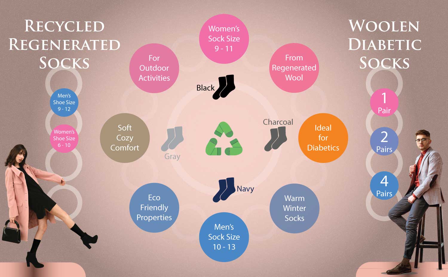 Regenerated Wool Diabetic Outdoor Hiking Extra Wide Calf Women Socks