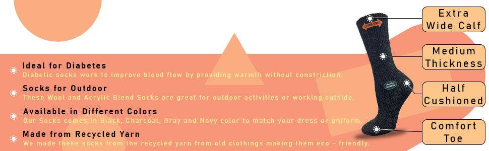 Regenerated Wool Diabetic Outdoor Hiking Extra Wide Calf Women Socks