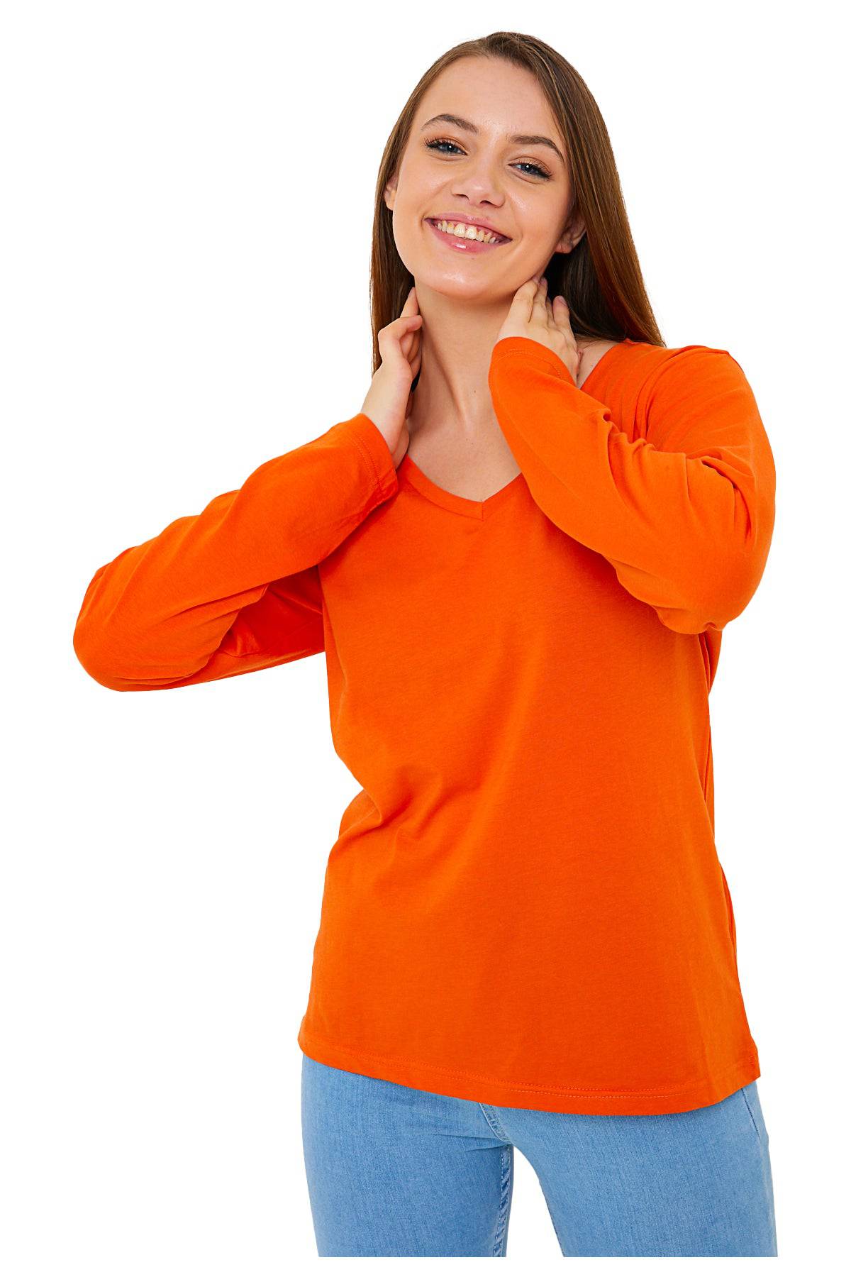 Shirts for Women Womens Long Sleeve T Shirt V Neck Loose Soft Knit Thermal  Top T Shirts for Women Polyester Spandex Cotton Orange Xl 