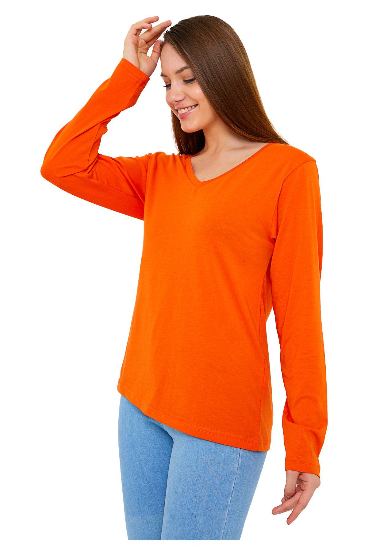 Long Sleeve V-Neck Shirts for Women & Girls - Colorful Pima Cotton-64