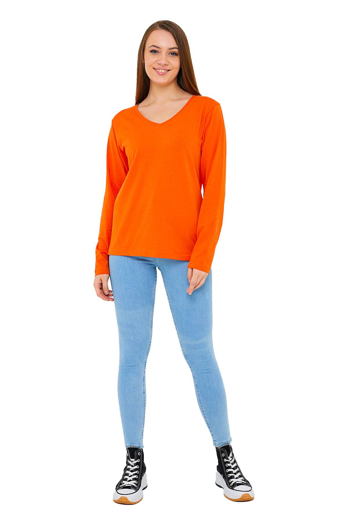 Shirts for Women Womens Long Sleeve T Shirt V Neck Loose Soft Knit Thermal  Top T Shirts for Women Polyester Spandex Cotton Orange Xl 
