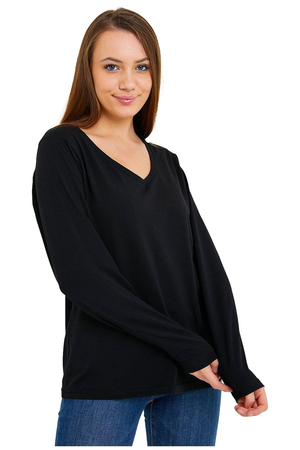 Women's V-Neck Long Sleeve Black T-Shirts