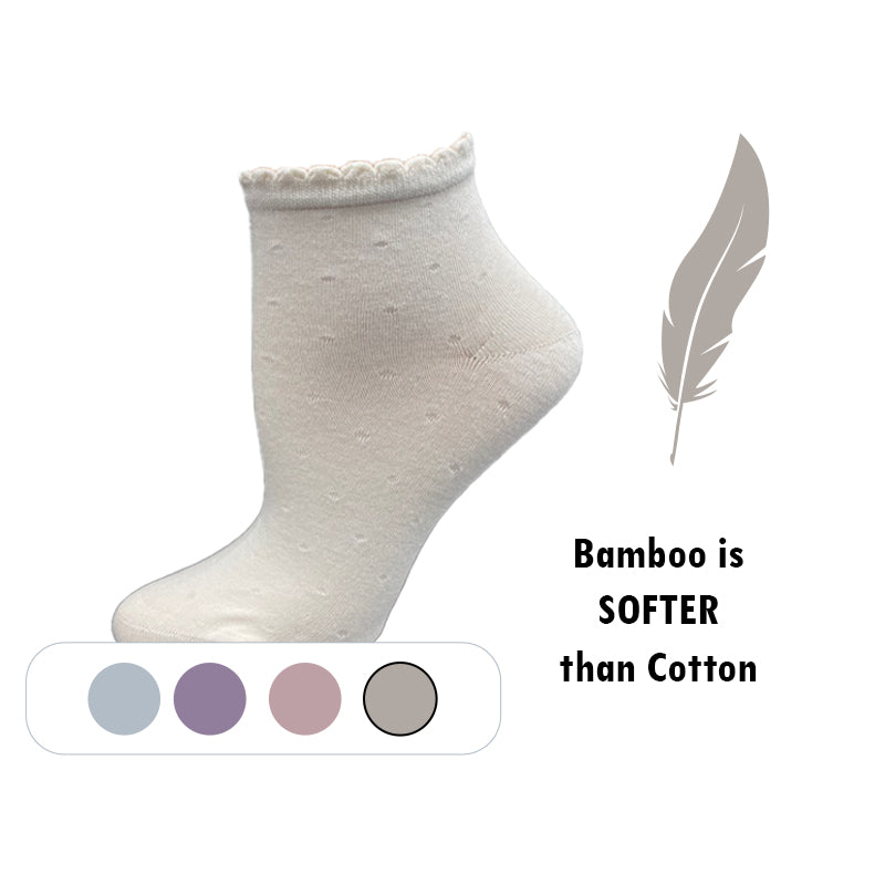 Women's Bamboo Low Cut Quarter 2 -Pair & 4-Pair Pack Picot Scalloped Edge Socks