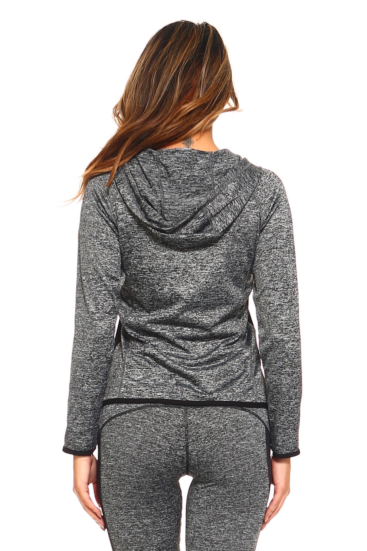Women's Activewear Jacket, Full Zip Up Hoodie, Long Sleeve Workout Wear, Marled Knit Design - Wear Sierra