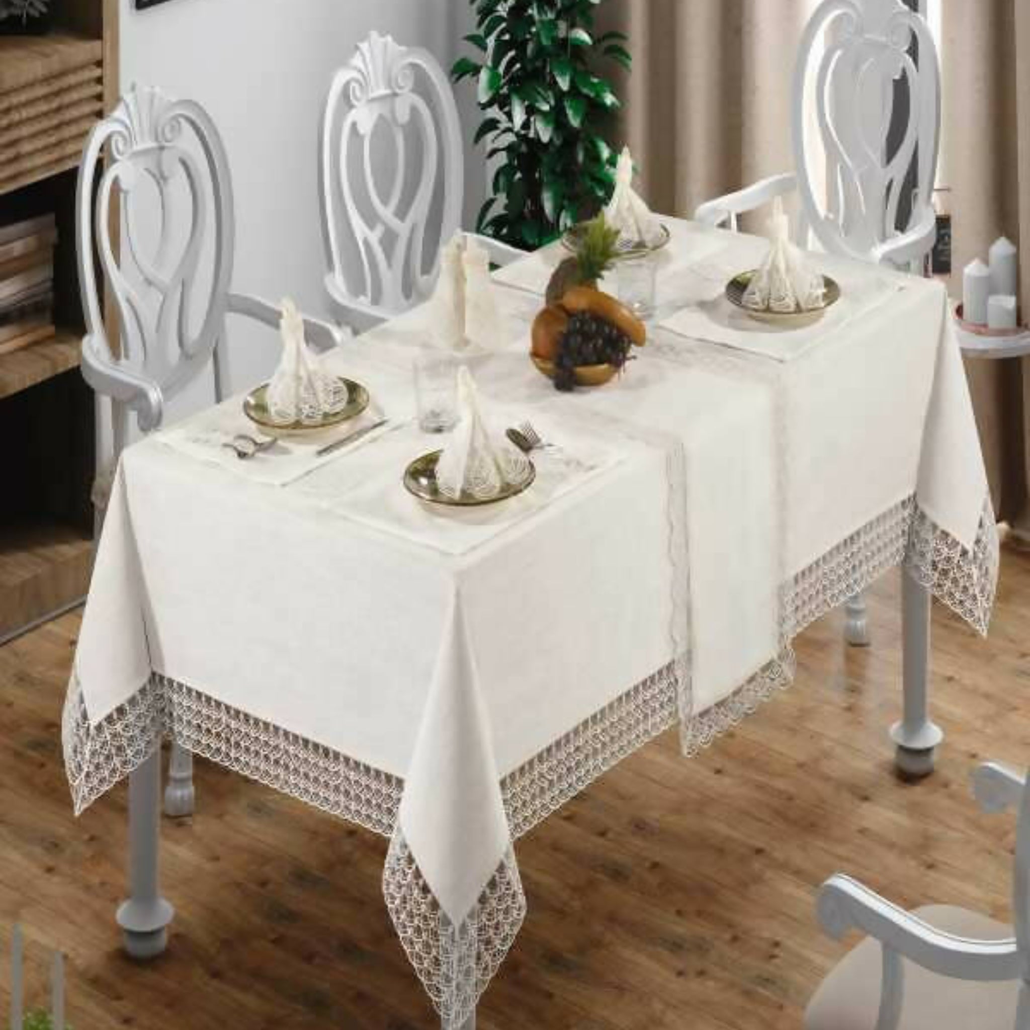 Champagne Kisses Tablecloth, Runner, Placemats, Napkins, Napkin Rings, Coasters, Rectangular, 26-pc Set, 61"W x 91"L - Wear Sierra