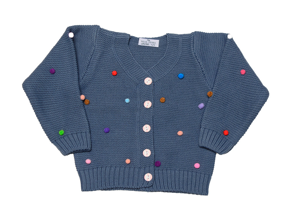 Wear Sierra Pompoms Soft Full Sleeve Cardigan For Toddler Newborn Babies Kids Girls - Wear Sierra