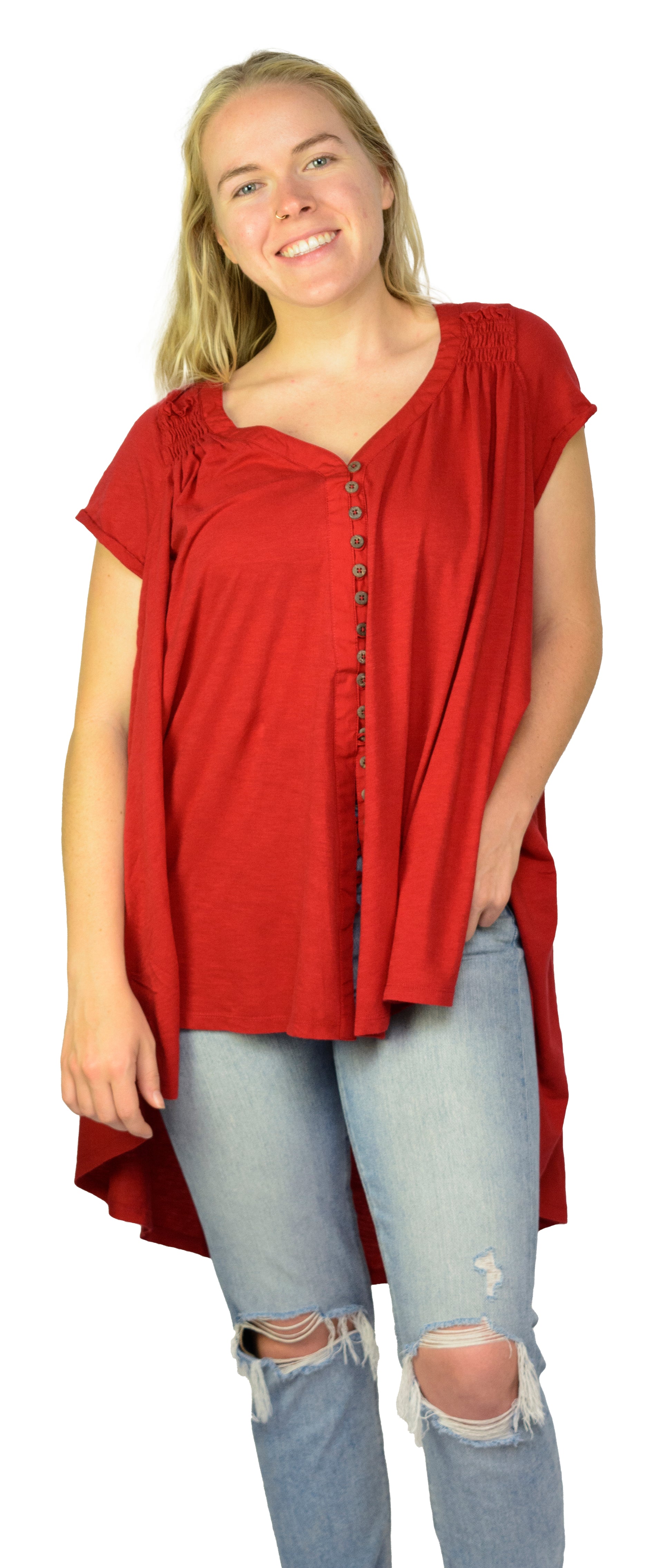 Ladies Oversized Shirt - Flowy Shirt, Summery Shirt, High Low Swing, Asymmetrical Tunic, 100% Cotton V-Neck Shirt - Wear Sierra