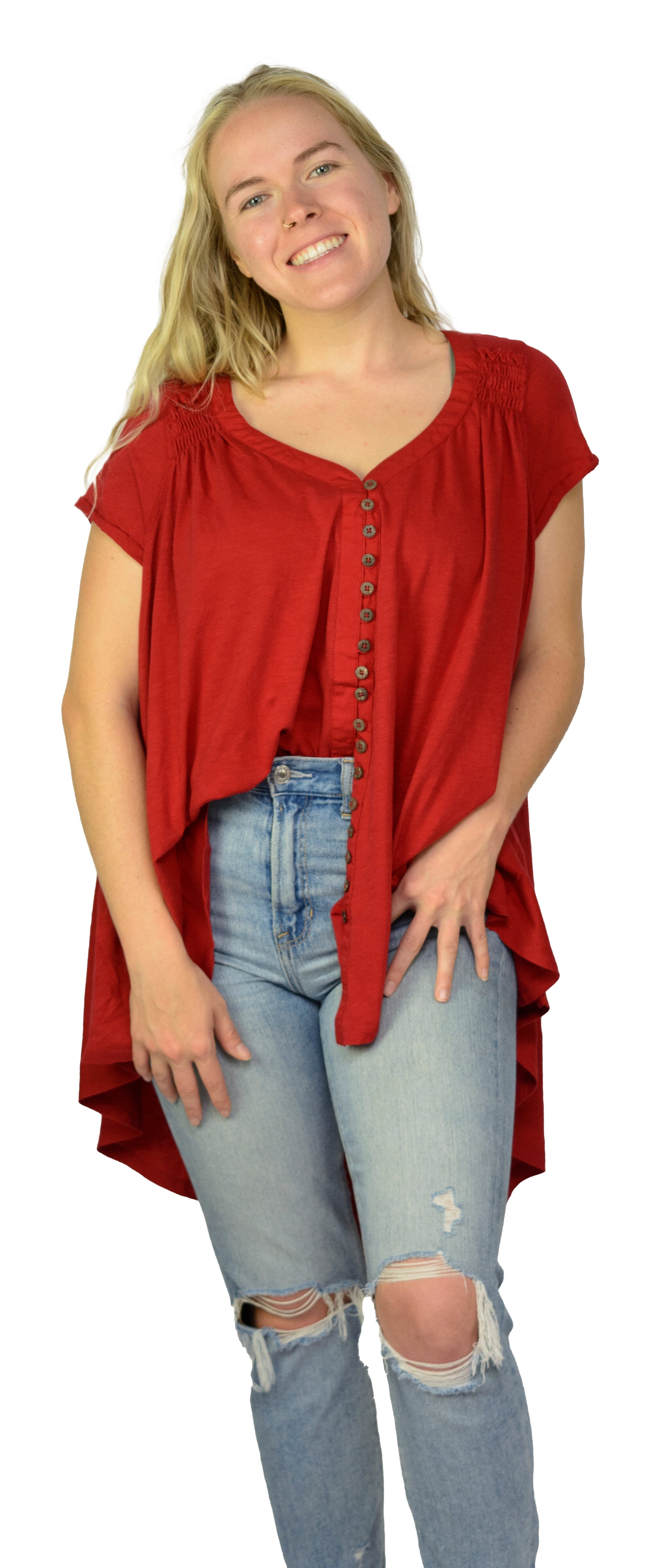 Ladies Oversized Shirt - Flowy Shirt, Summery Shirt, High Low Swing, Asymmetrical Tunic, 100% Cotton V-Neck Shirt - Wear Sierra