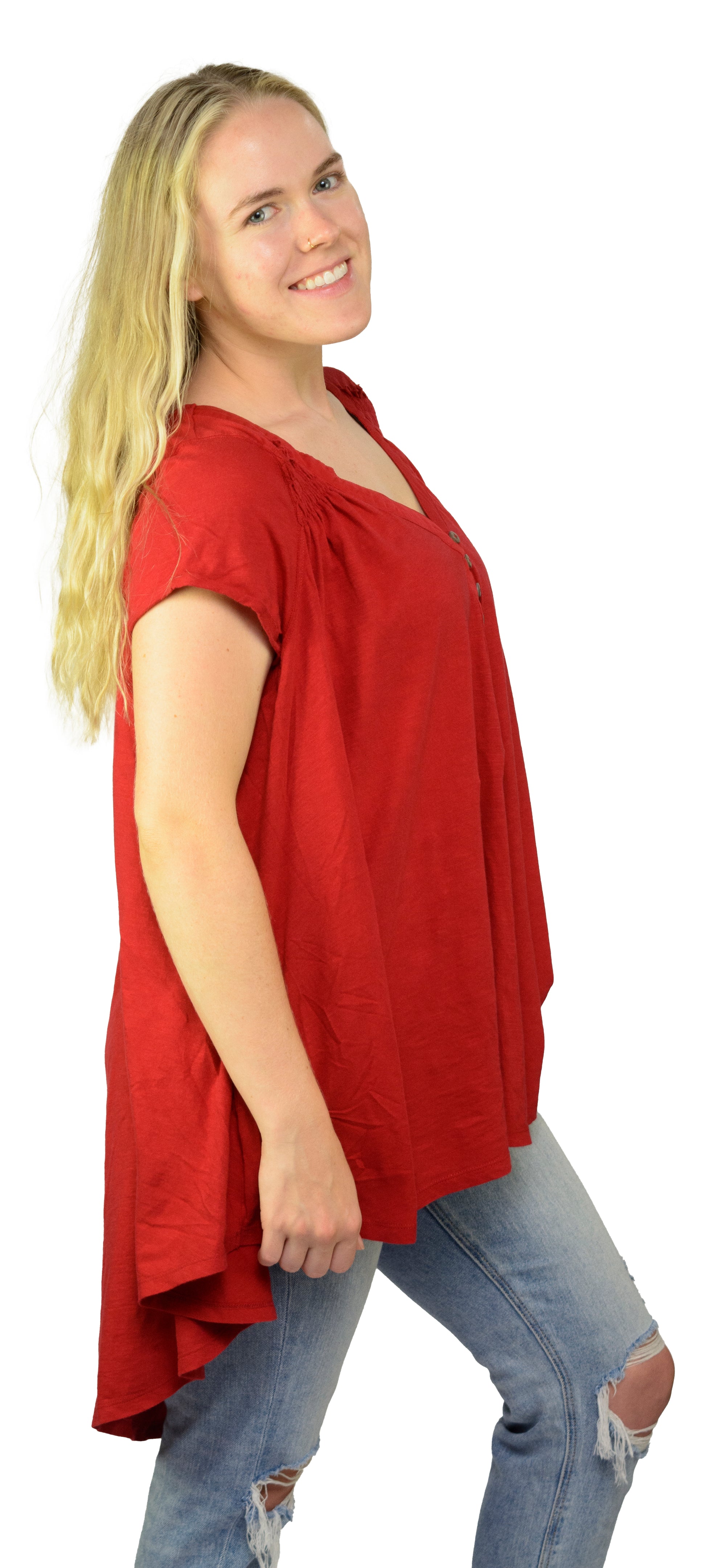Ladies Oversized Shirt - Flowy Shirt, Summery Shirt, High Low Swing, Asymmetrical Tunic, 100% Cotton V-Neck Shirt - Wear Sierra