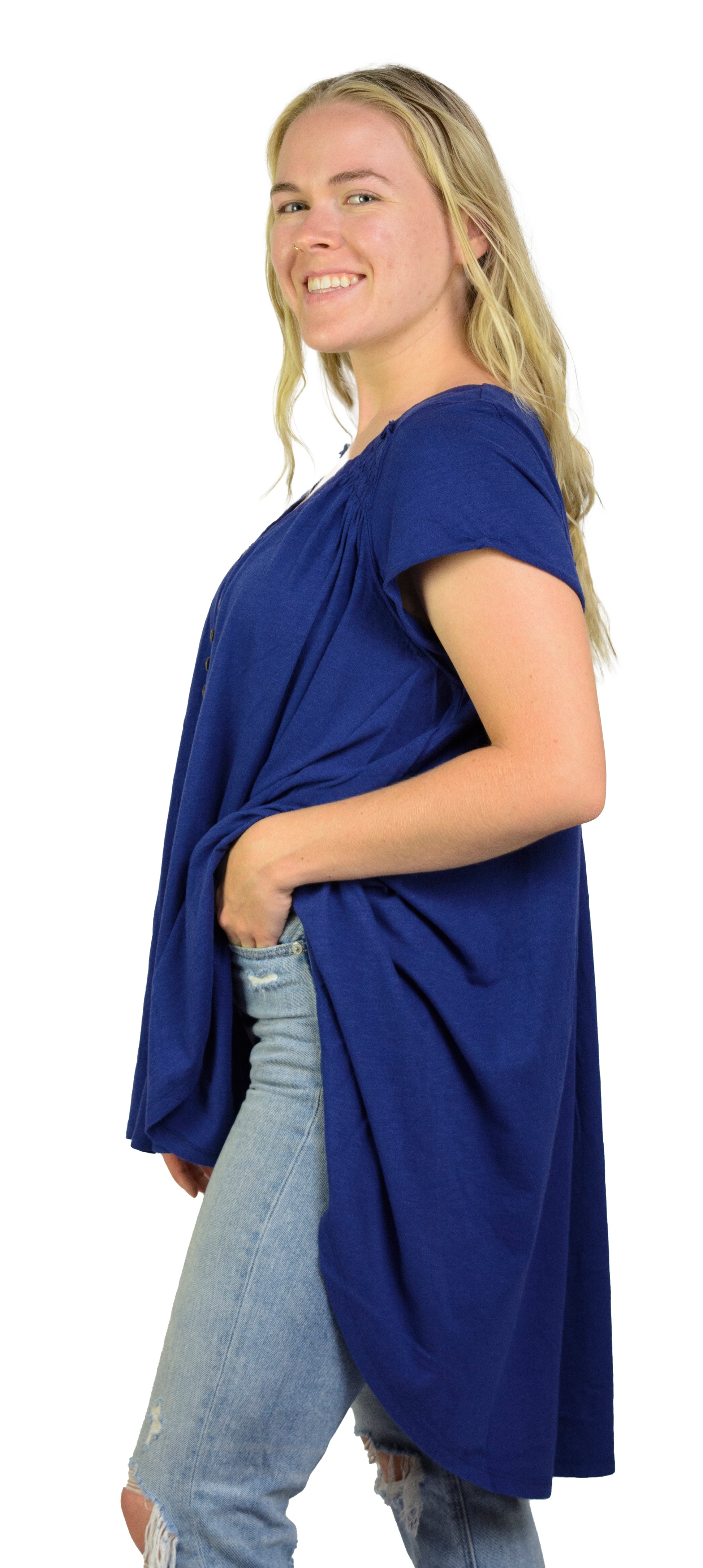 Ladies Oversized Shirt - Flowy Shirt, Summery Shirt, High Low Swing, Asymmetrical Tunic, 100% Cotton V-Neck Shirt - Wear Sierra