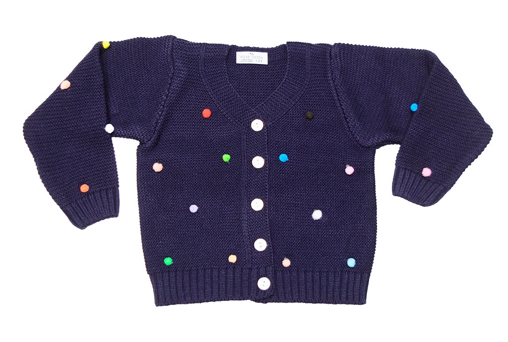 Wear Sierra Pompoms Soft Full Sleeve Cardigan For Toddler Newborn Babies Kids Girls - Wear Sierra