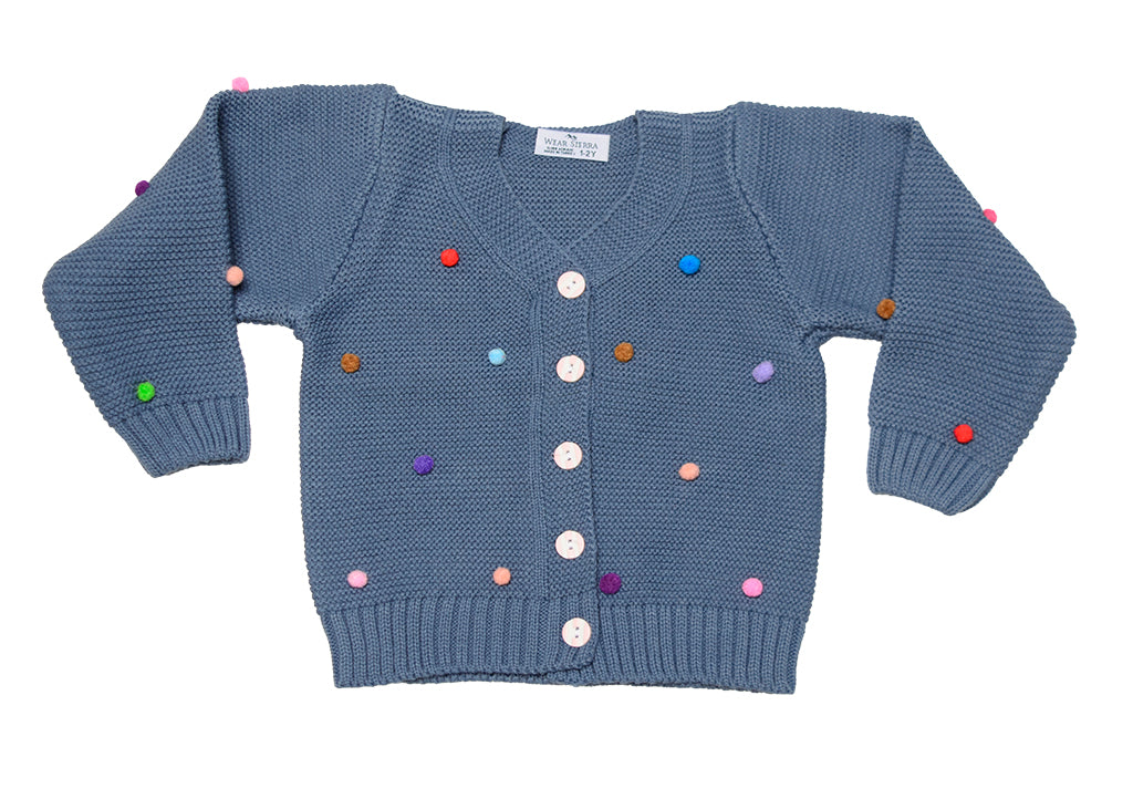 Wear Sierra Pompoms Soft Full Sleeve Cardigan For Toddler Newborn Babies Kids Girls - Wear Sierra