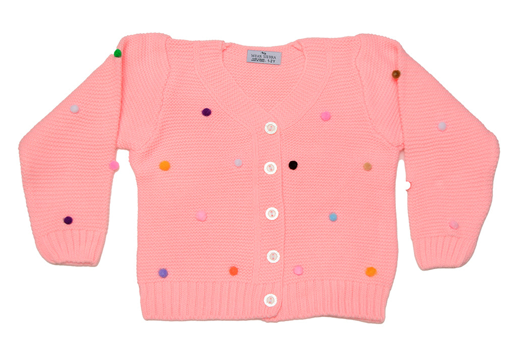 Wear Sierra Pompoms Soft Full Sleeve Cardigan For Toddler Newborn Babies Kids Girls - Wear Sierra
