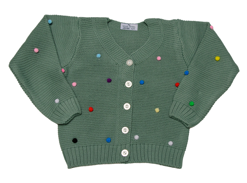 Wear Sierra Pompoms Soft Full Sleeve Cardigan For Toddler Newborn Babies Kids Girls - Wear Sierra