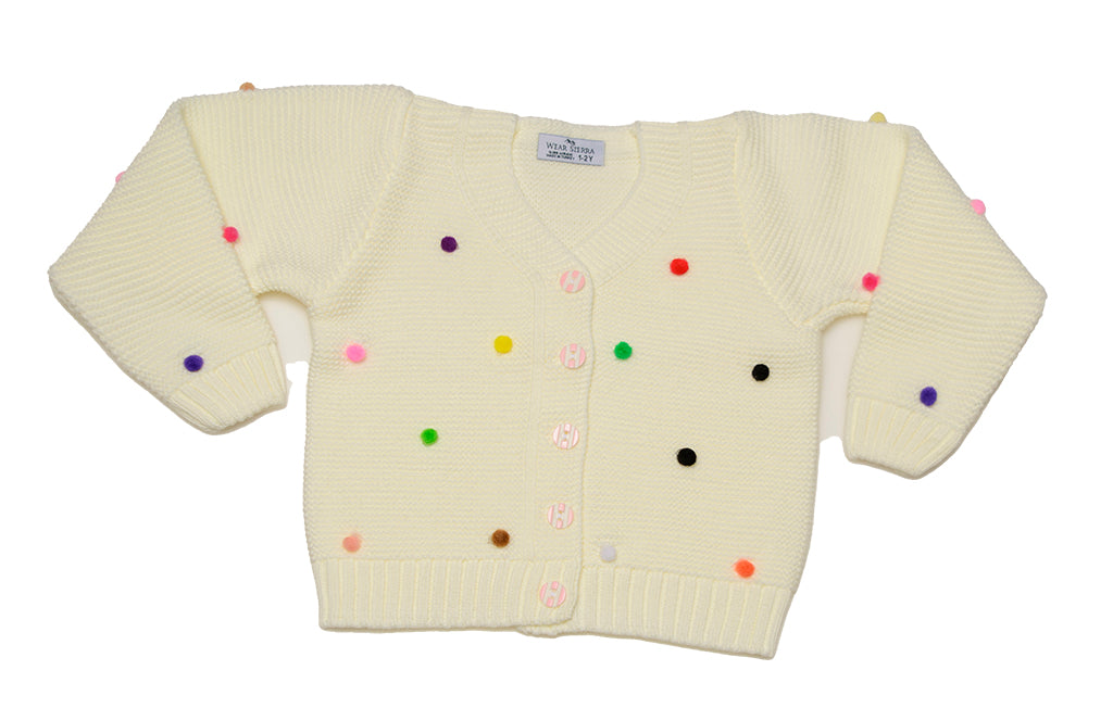 Wear Sierra Pompoms Soft Full Sleeve Cardigan For Toddler Newborn Babies Kids Girls - Wear Sierra