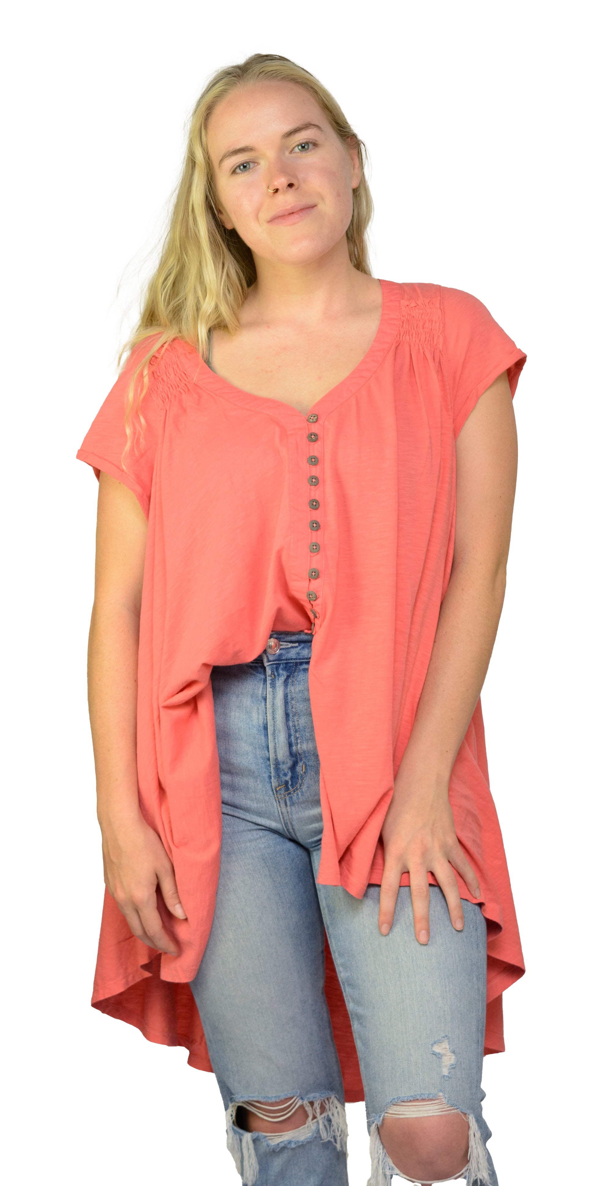 Ladies Oversized Shirt - Flowy Shirt, Summery Shirt, High Low Swing, Asymmetrical Tunic, 100% Cotton V-Neck Shirt - Wear Sierra