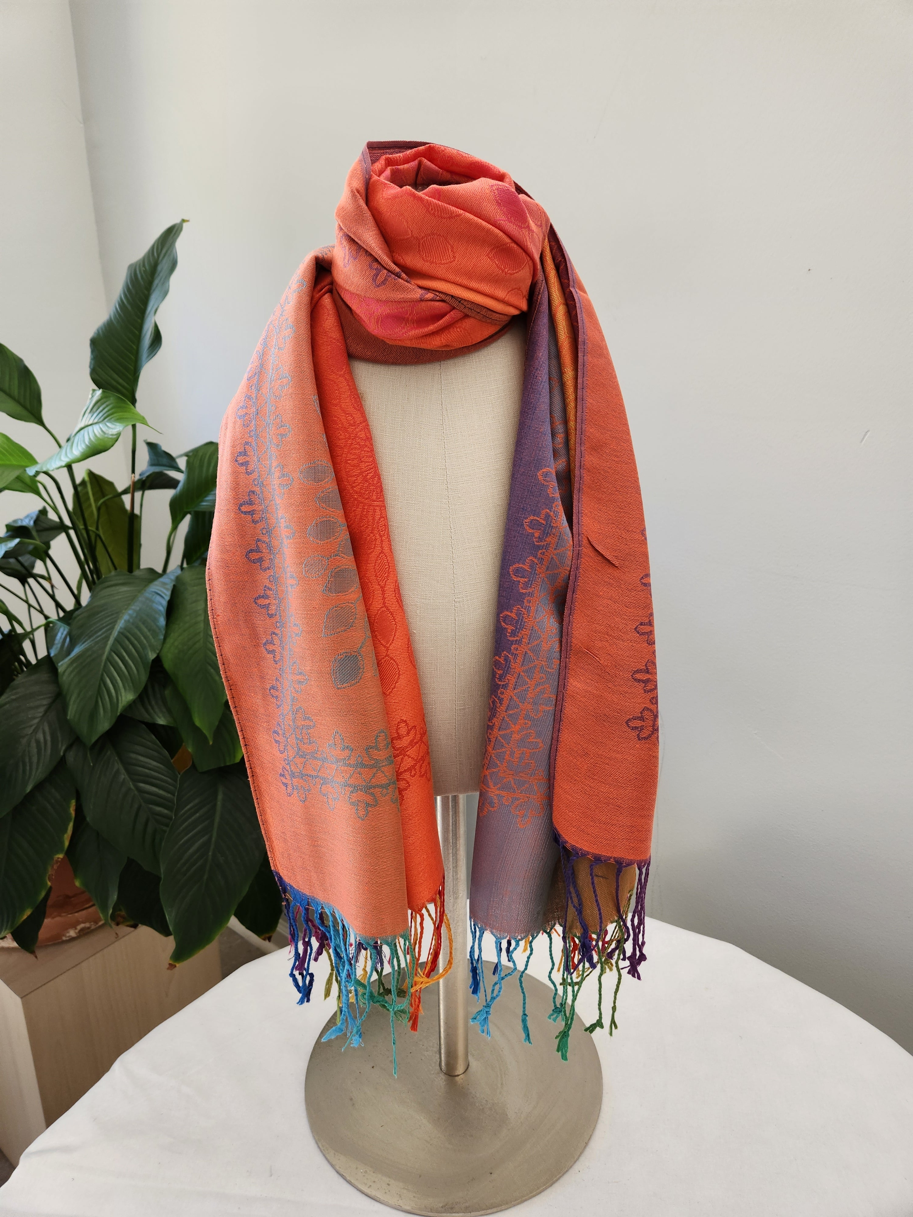 Aztec Design Shawl, Lightweight Rainbow Colors Jewel - Tones, Beach or Lake Cover Up Scarf, Oversized Scarf, Gifts for Moms and Daughter - Wear Sierra