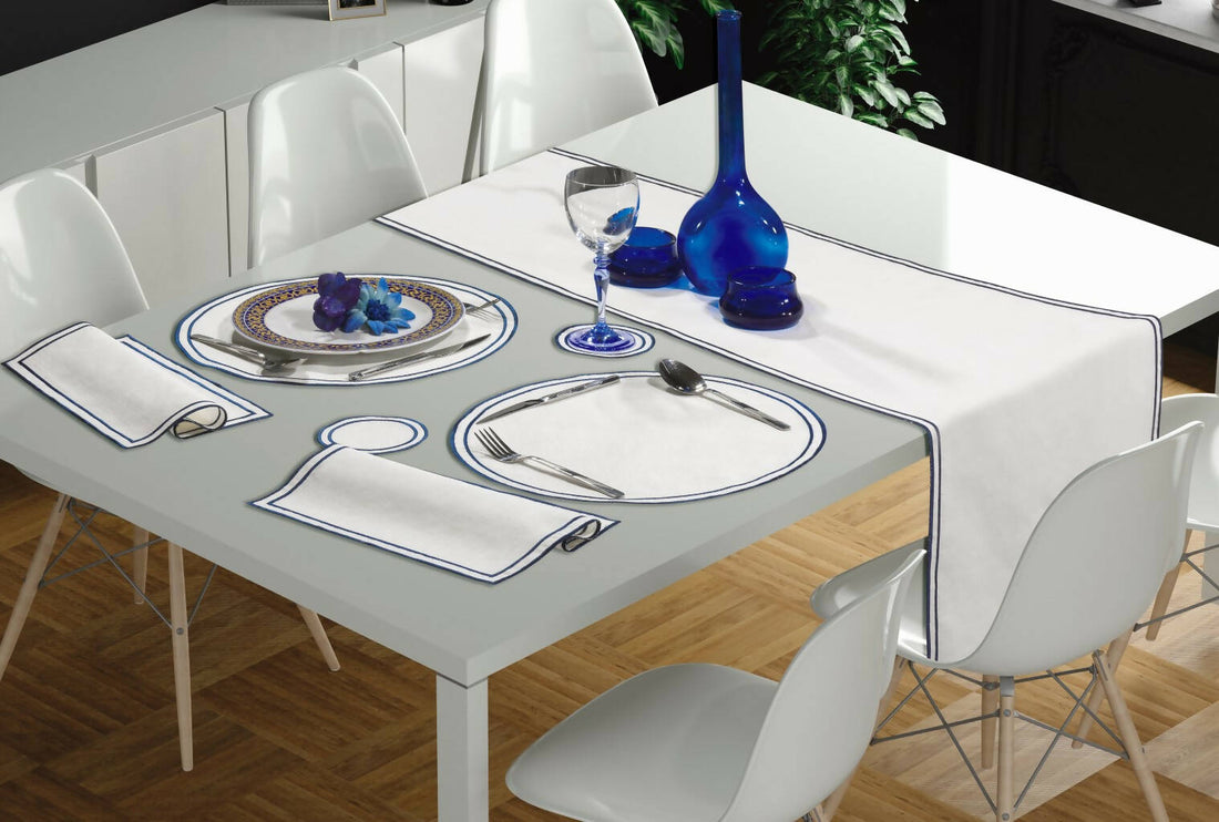 Marina Runner, Napkins, Coasters And Plate Setting, Intimate, Couples, Brunch, Nautical, 7-pc Table Scape Set - Wear Sierra