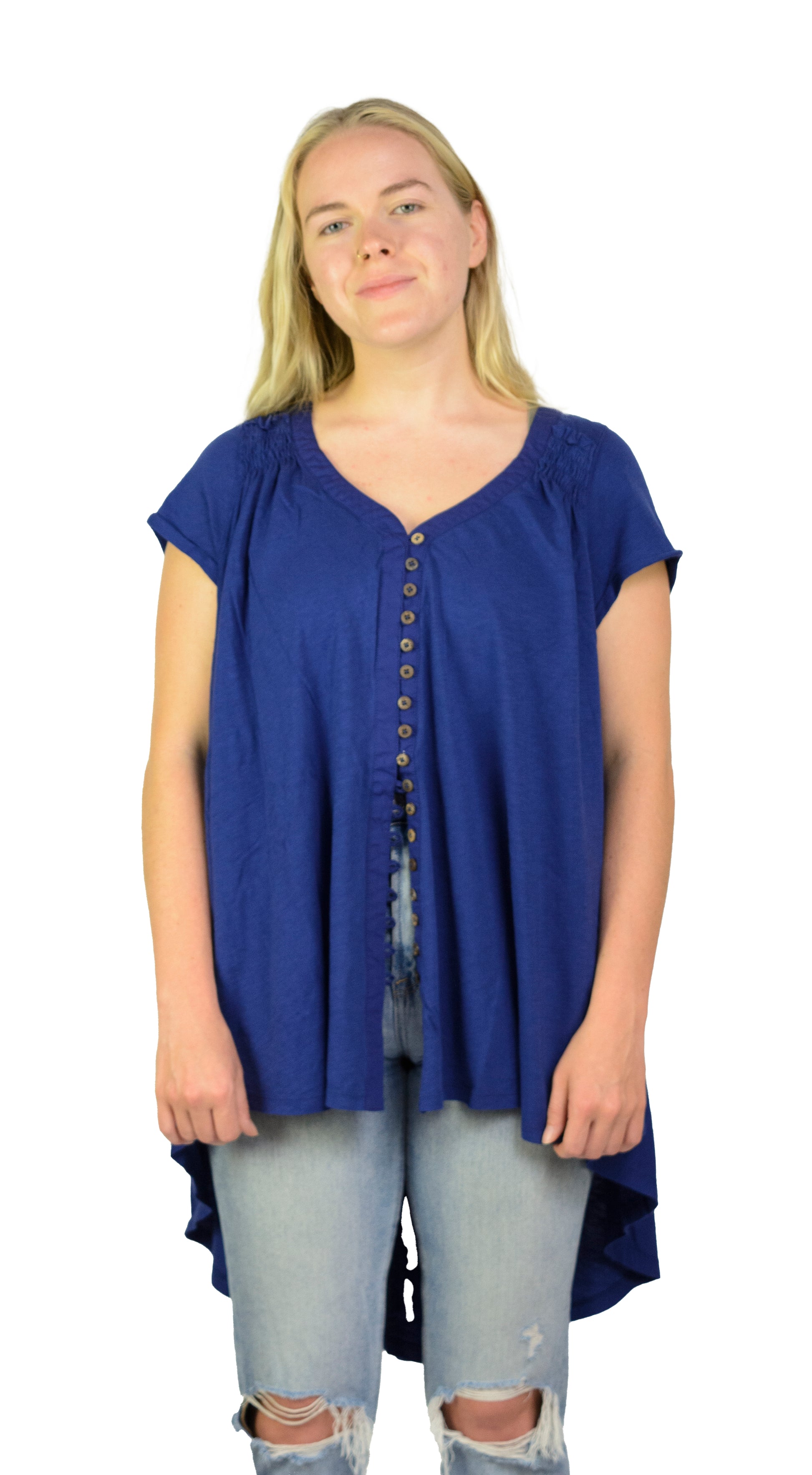 Ladies Oversized Shirt - Flowy Shirt, Summery Shirt, High Low Swing, Asymmetrical Tunic, 100% Cotton V-Neck Shirt - Wear Sierra