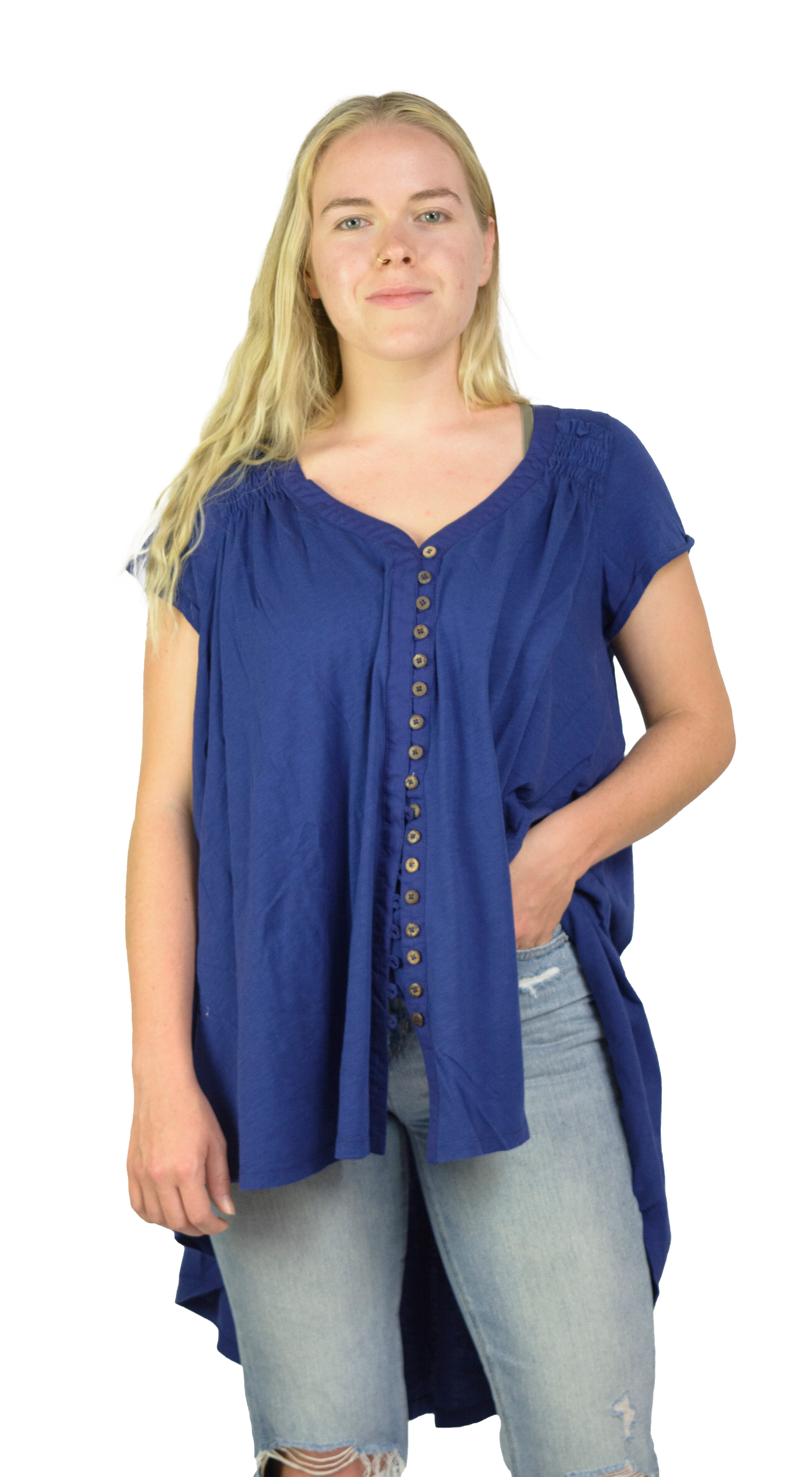 Ladies Oversized Shirt - Flowy Shirt, Summery Shirt, High Low Swing, Asymmetrical Tunic, 100% Cotton V-Neck Shirt - Wear Sierra