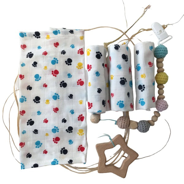 100% Cotton Muslin - Baby Washcloths, 2 Layer Ultra Soft, Absorbent Baby Wipes, Nursing Cloth (4 Pack Boxed Sets) Newborn Muslin Baby Bath or Face Towel 9.85" x 9.85" Printed Patterns - Wear Sierra