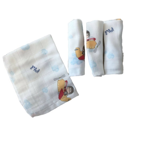 100% Cotton Muslin - Baby Washcloths, 2 Layer Ultra Soft, Absorbent Baby Wipes, Nursing Cloth (4 Pack Boxed Sets) Newborn Muslin Baby Bath or Face Towel 9.85" x 9.85" Printed Patterns - Wear Sierra