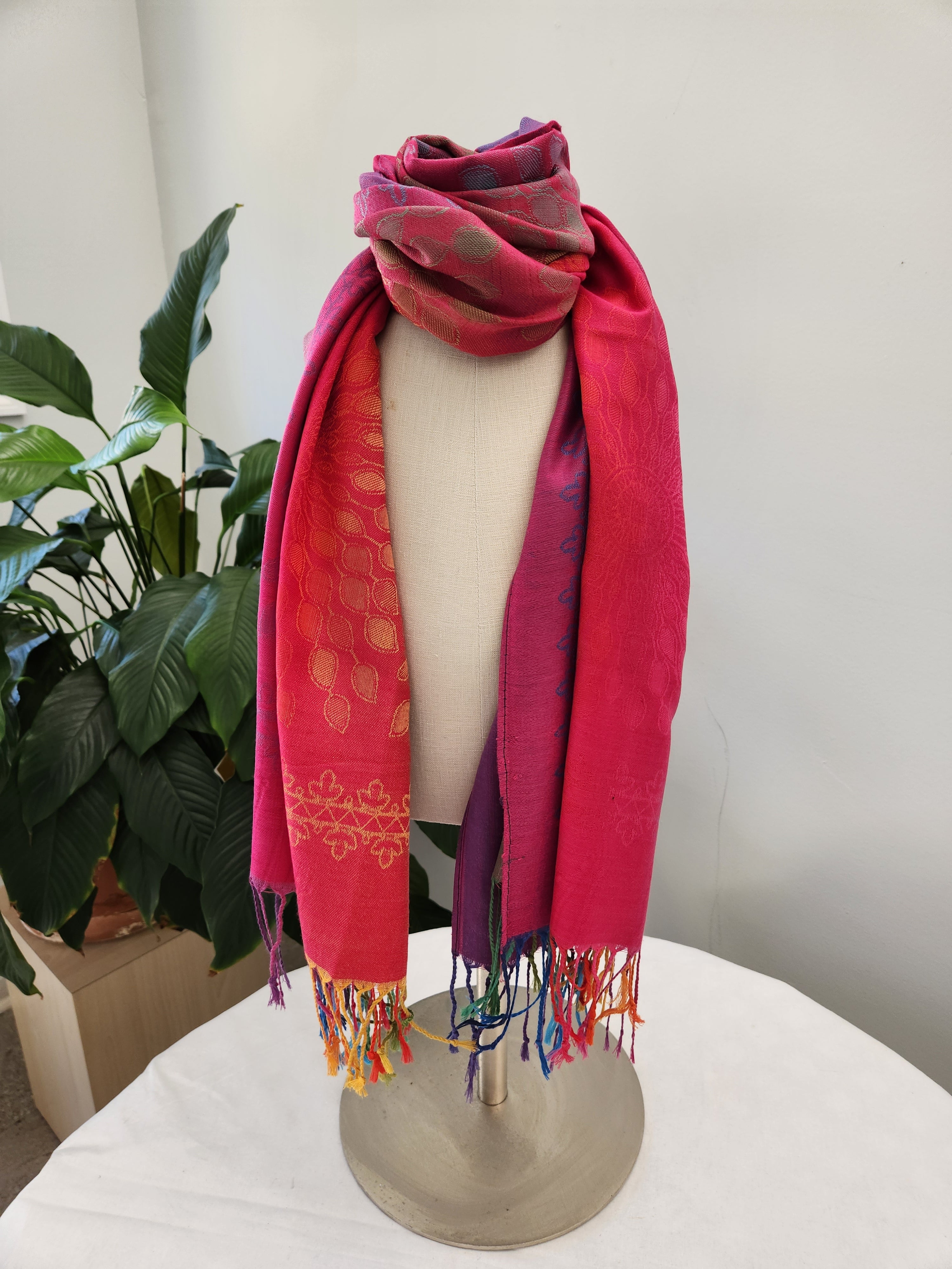 Aztec Design Shawl, Lightweight Rainbow Colors Jewel - Tones, Beach or Lake Cover Up Scarf, Oversized Scarf, Gifts for Moms and Daughter - Wear Sierra