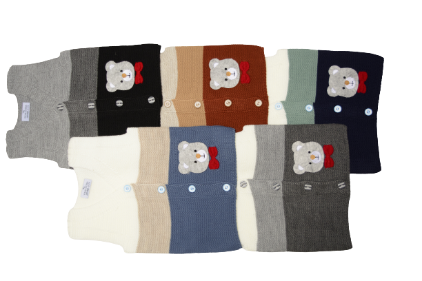 Wear Sierra 3 Striped Half Sleeve Bear Cute Design V-Neck  Sweaters For Toddlers And Kids - Wear Sierra