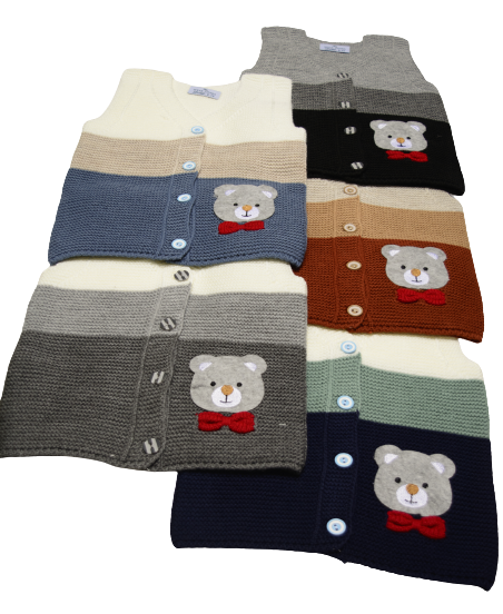 Wear Sierra 3 Striped Half Sleeve Bear Cute Design V-Neck  Sweaters For Toddlers And Kids - Wear Sierra