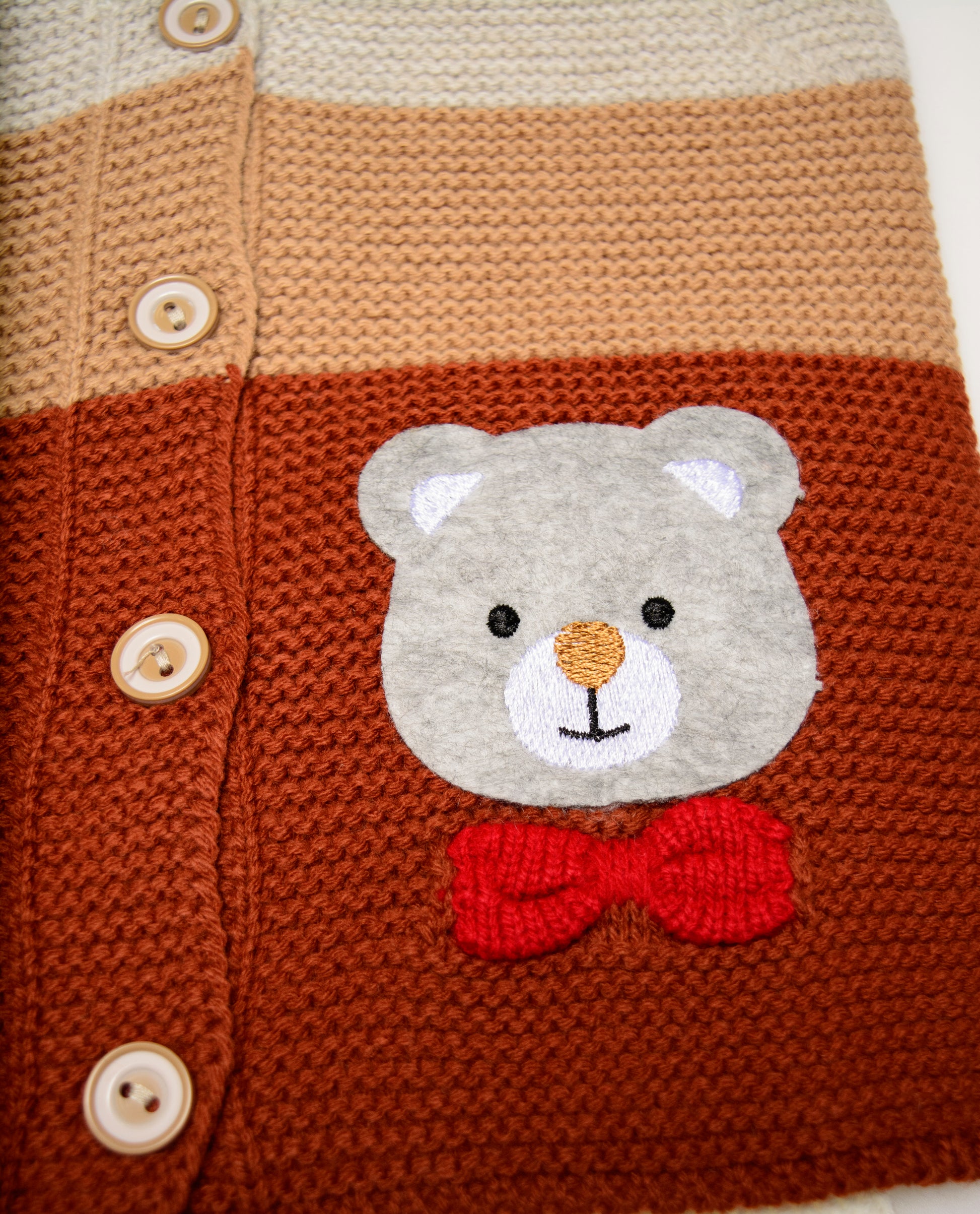 Wear Sierra 3 Striped Half Sleeve Bear Cute Design V-Neck  Sweaters For Toddlers And Kids - Wear Sierra
