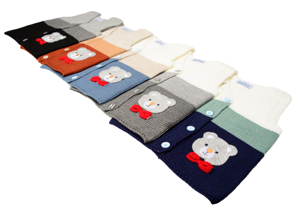 Wear Sierra 3 Striped Half Sleeve Bear Cute Design V-Neck  Sweaters For Toddlers And Kids - Wear Sierra