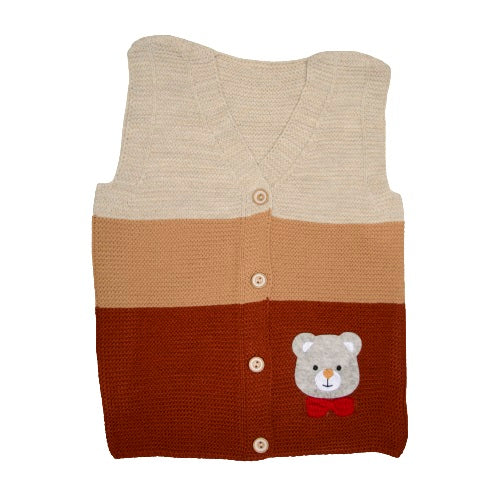 Wear Sierra 3 Striped Half Sleeve Bear Cute Design V-Neck  Sweaters For Toddlers And Kids - Wear Sierra